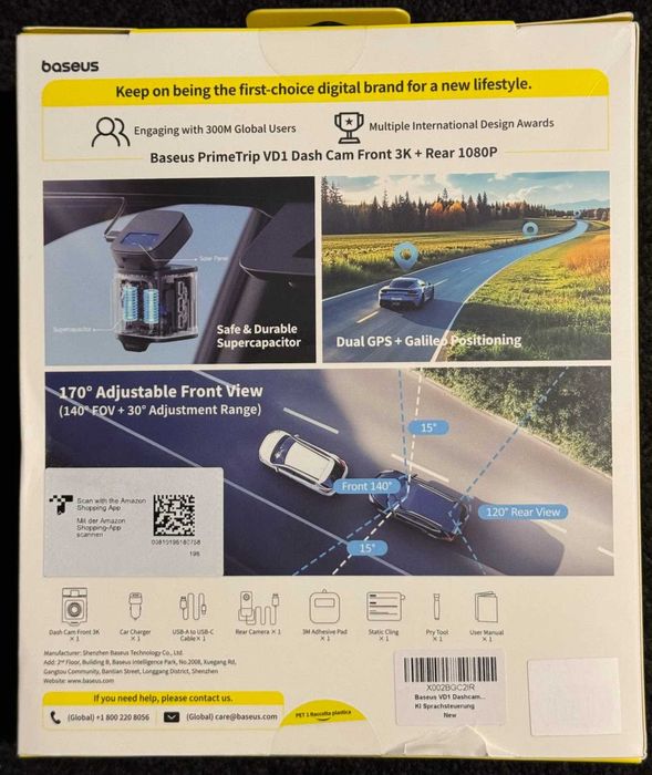 Baseus PrimeTrip VD1 dashcam / видео регистратор - предна и задна