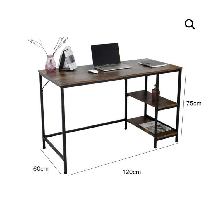 Бюро индустриален дизайн с място за съхранение черна рамка кафяв плот