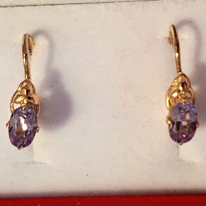 Cercei Rusesti Aur 14K Cu Alexandrite Ovale