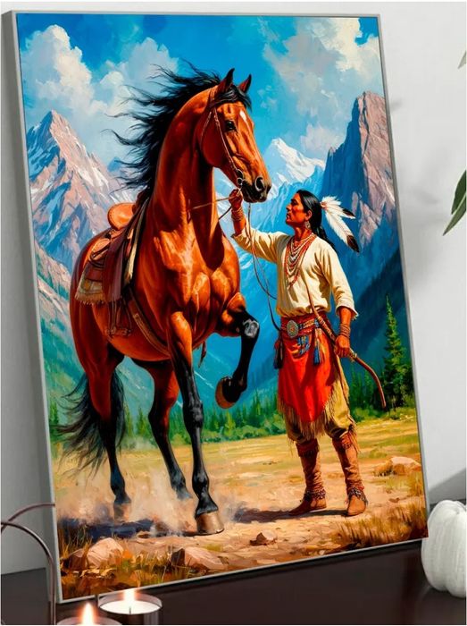Картина Индеец и конь репродукция 40*50 см