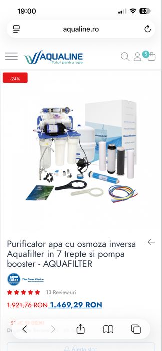 Sistem purificare, filtru apa cu osmoza inversa in 7 faze
