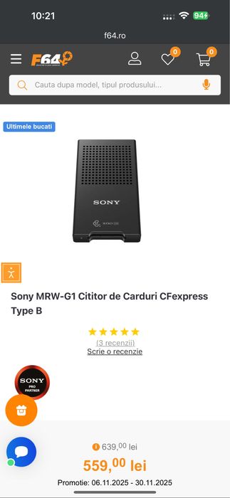 Sony MRW- G1 Cititor de carduri CFexpress Type B