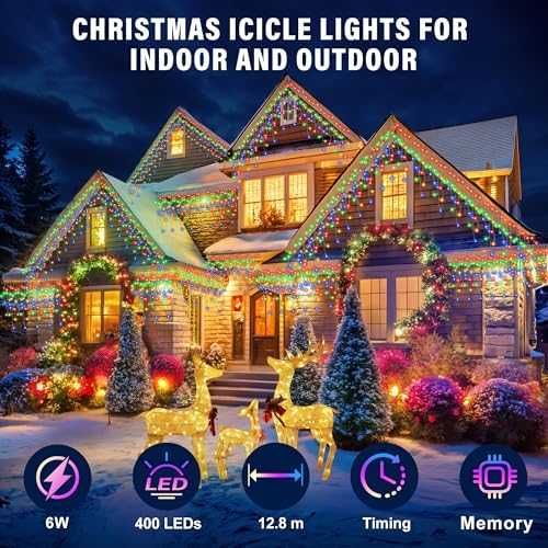 Коледни висулки 400 LED RGB, 8 режима, външни, водоустойчиви светлини