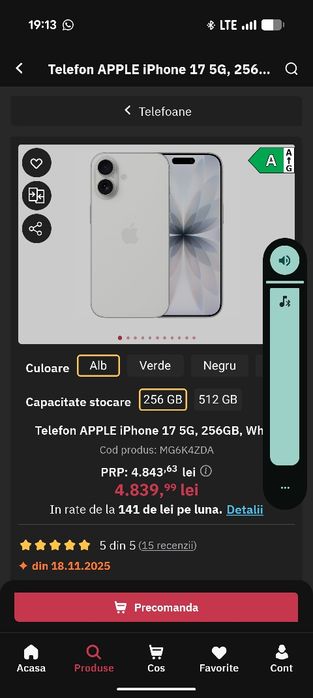 [6896] Apple Iphone 17 256GB NOU NEACTIVAT / Amanet Tulcea