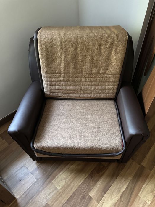 Fotoliu extensibil Bucur, stofa + imitatie piele, maro