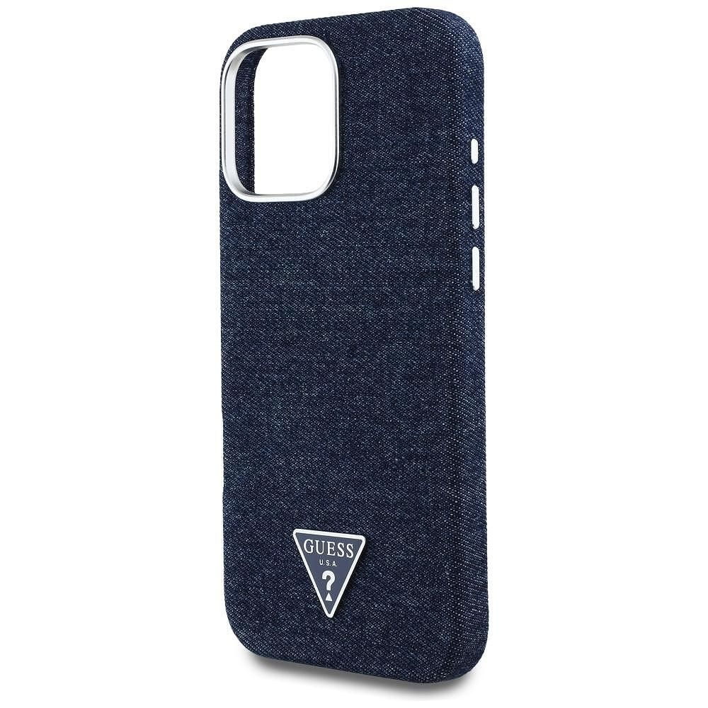 Guess – калъф denim triangle logo magsafe за iphone 16 pro – син