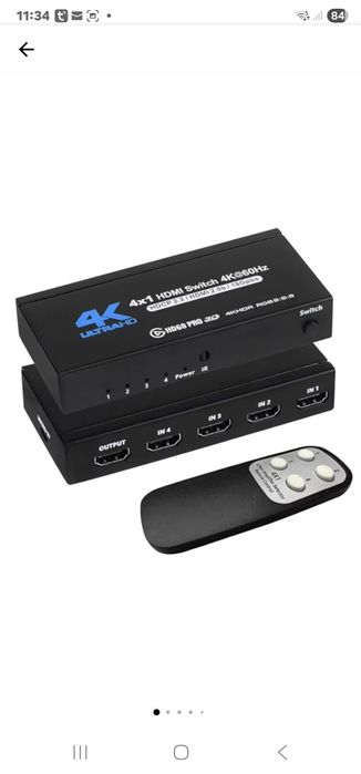Comutator HDMI 4 In 1 Out, 4K  Switch HDMI 2.0b, Telecomanda,nou