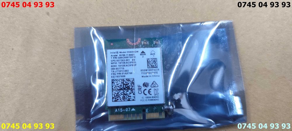 placa retea intel 9560NGW 2.4G si 5G 300Mbps+1730Mbp 160 MHz Bt 5.0 M2