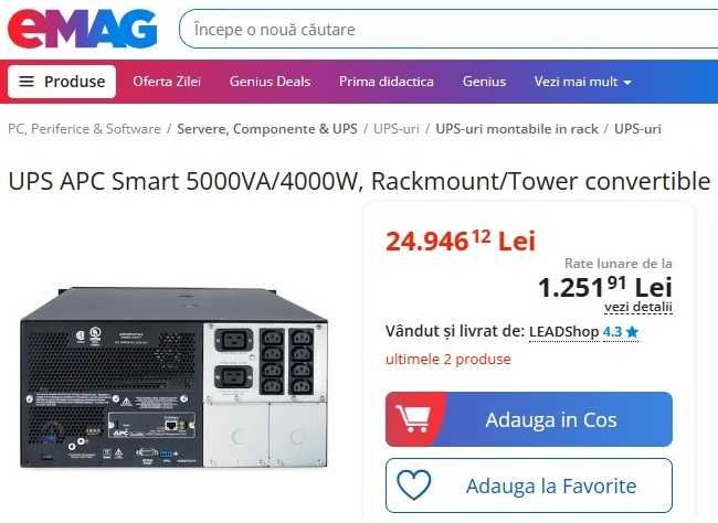 UPS APC 5000VA ieftin, 4 variante: SU alb & SUA negru, SURT&SRT online