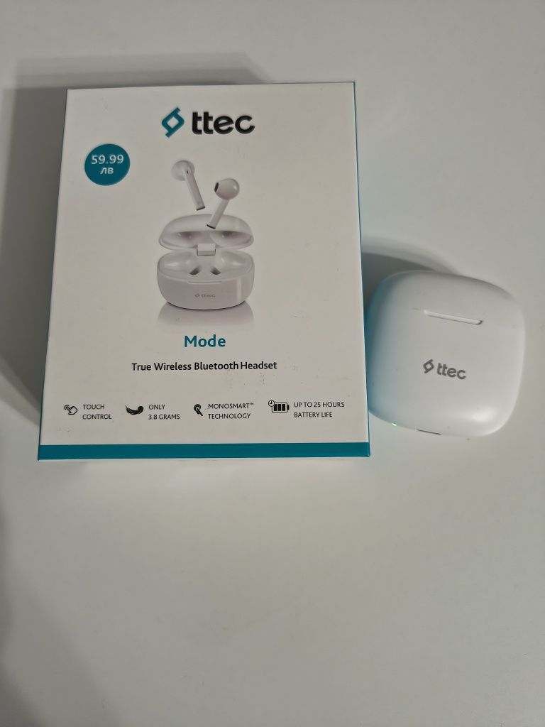 Безжични слушалки TTEC - TWS Mode, бели