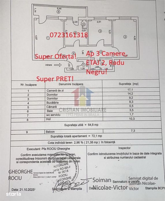 70mp 3 cam etaj 2 balcon 7 m R.Negru - Capatul lui 4 confort 1 decoman