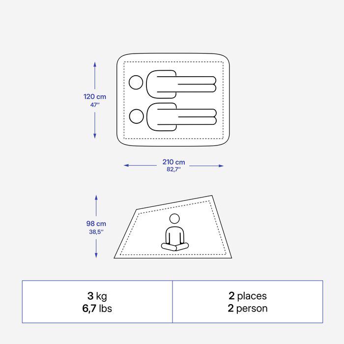 Cort Camping 2 Seconds 2 Persoane Summer - produs resigilat Decathlon