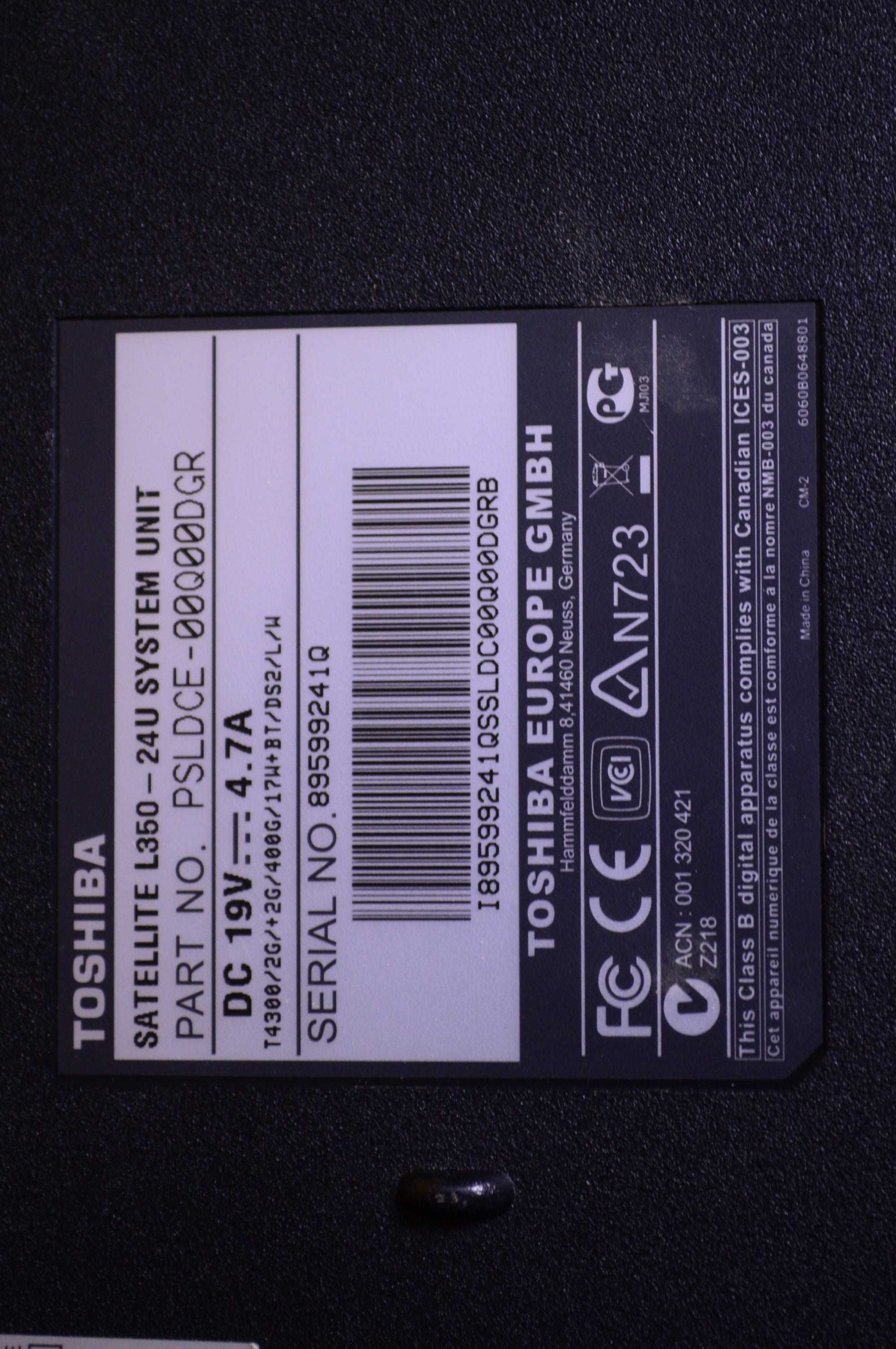 Toshiba l350 24u Лаптоп без видеокарта за части ремонт