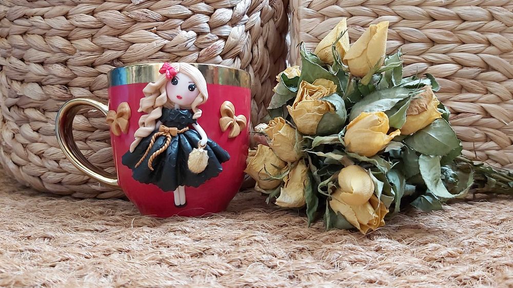 Cadou pentru fetite, sotie/iubita cana papusa handmade