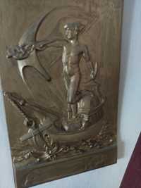 Tablou 1947 fab.Vlahita,zeul Mercur si 3 tablouri sculpturi metali