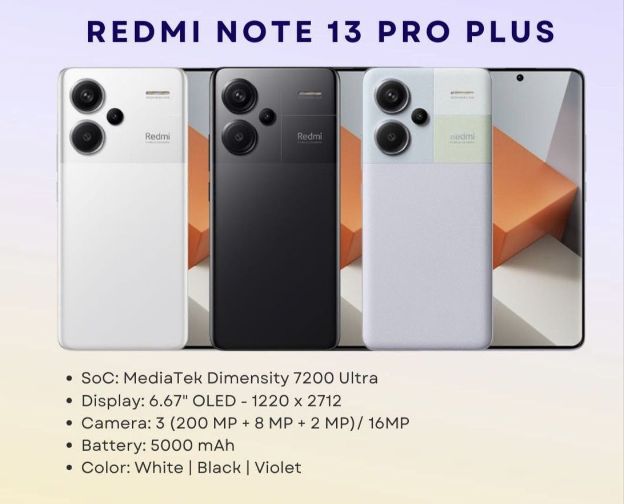 Redmi note 13 pro+ 5G 12/16/256/512 GB CDMA+GSM Русификация қилинган.