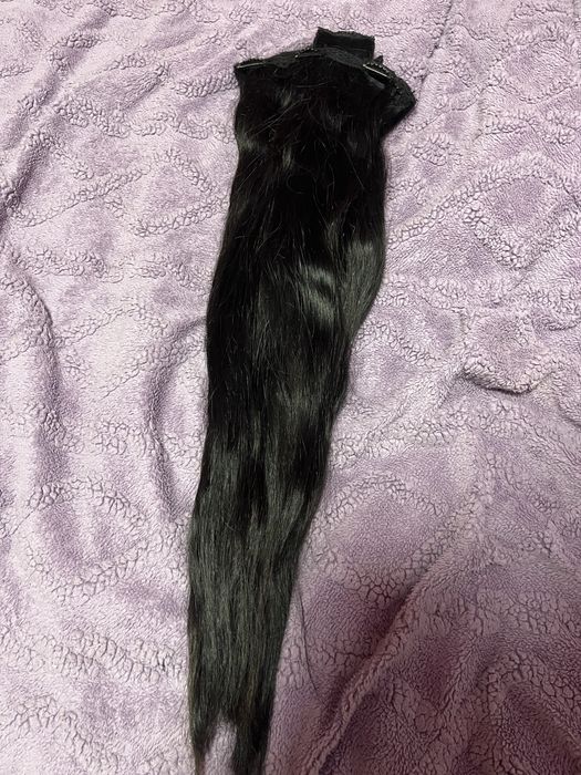 Волос на заколках черный 60 см ,150-180 грамм