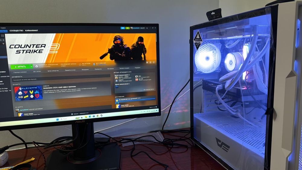 полный комплект, компьютер, монитор, мышка, наушники, клавиатура