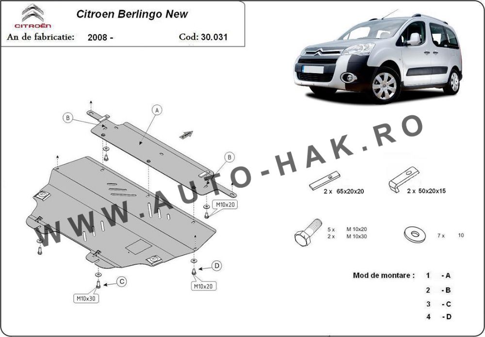 Scut motor metalic Citroen Berlingo 2008 -2018