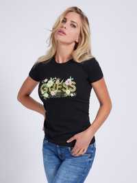 ПРОМО GUESS-XS и XL-Оригинална дамска черна тениска с цветя