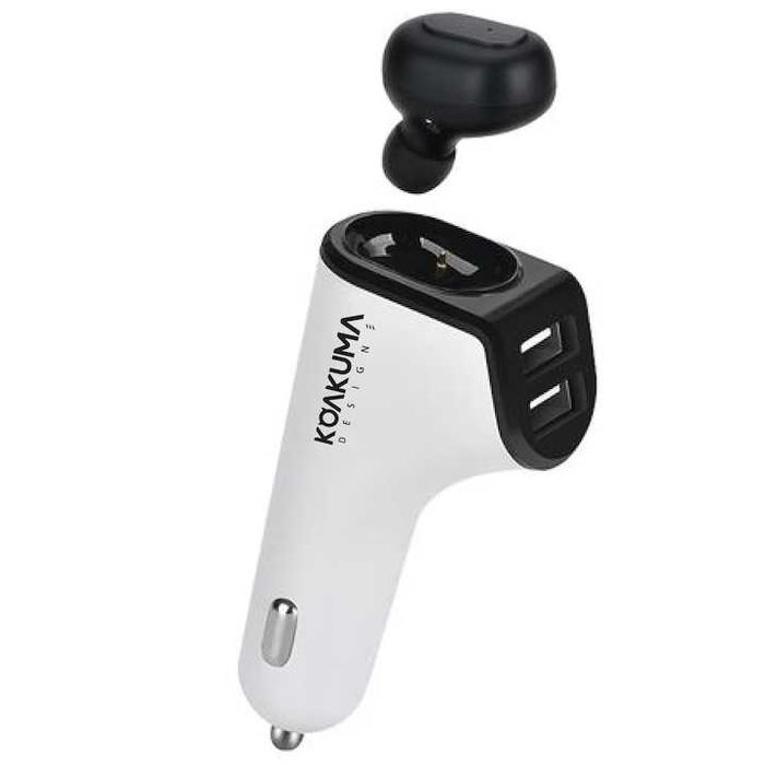 Incarcator auto metalic Koakuma cu 2 porturi USB si casca bluetooth