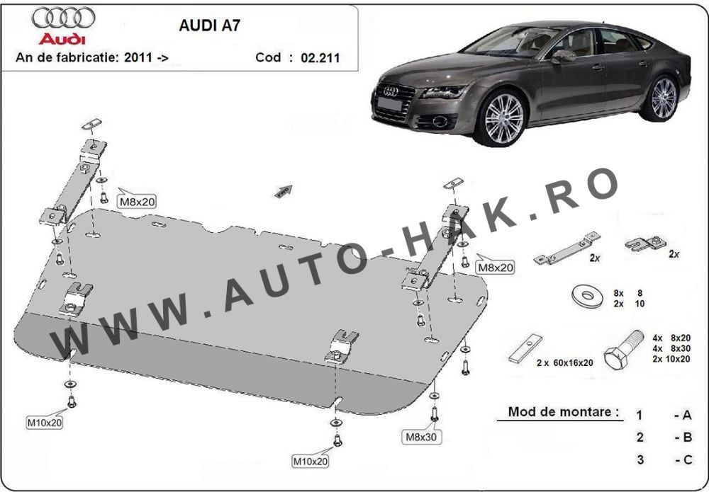 Scut metalic pentru motor Audi A7 2011 -2020 - otel 2mm