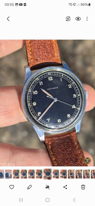 Ultim pret..Movado 1940s, black dial gilt, military