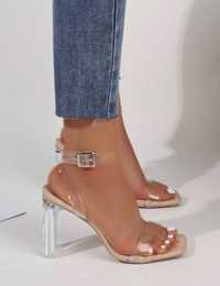 Sandale transparente, elegante cu curea pe glezna