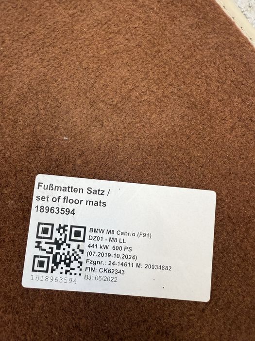 BMW G14 F91 cabrio covorase textil velur