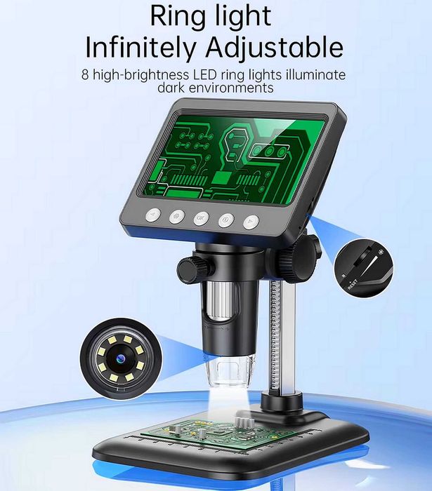 Microscop digital cu display de 4.3", 8 leduri si baterie incorporata