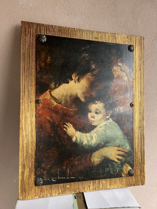 Tablou printat pe lemn. Mama si fiul 68x55cm