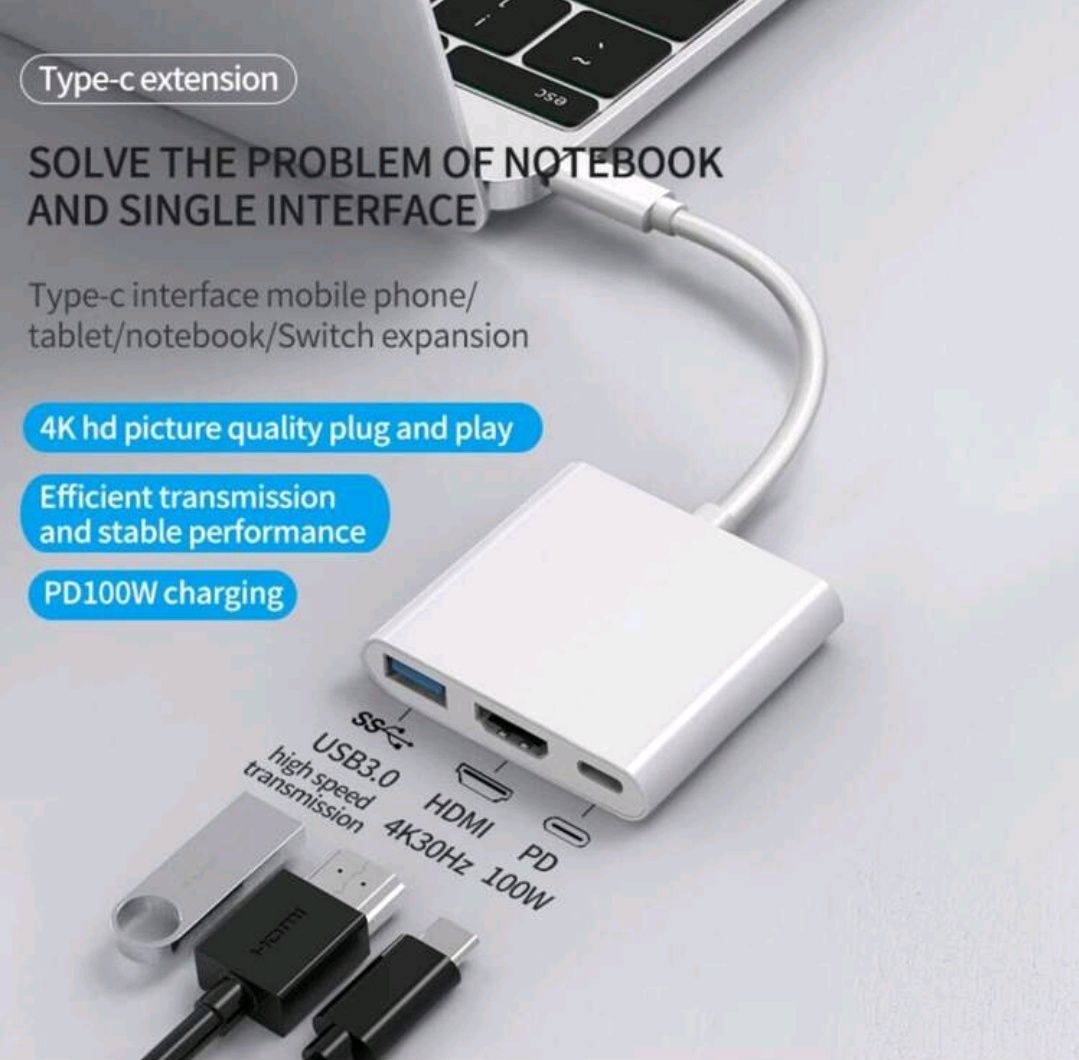 Usb-c hub 3 in 1