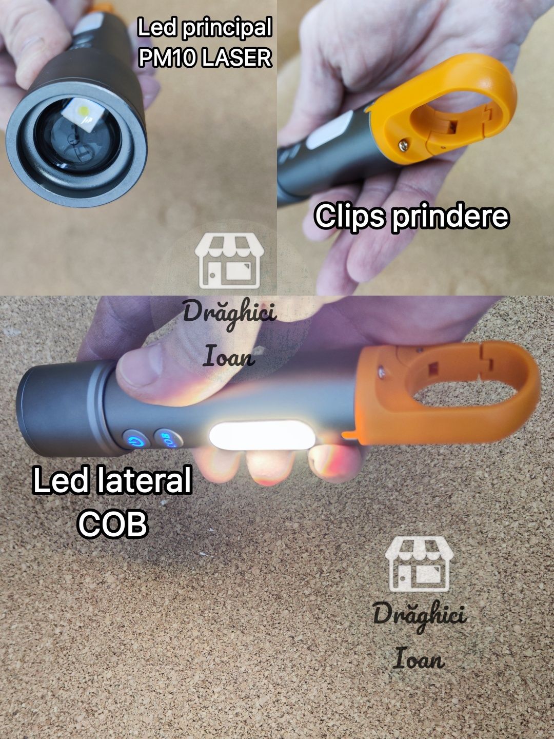 Lanterna PROFESIONALA led PM10 LASER + led COB si functie BEC