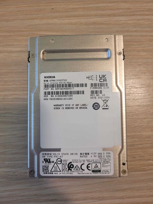 SSD KIOXIA KPM61VUG3T20 PM6-V Series SAS 24Gbps 3 DWDP (2.5-inch)