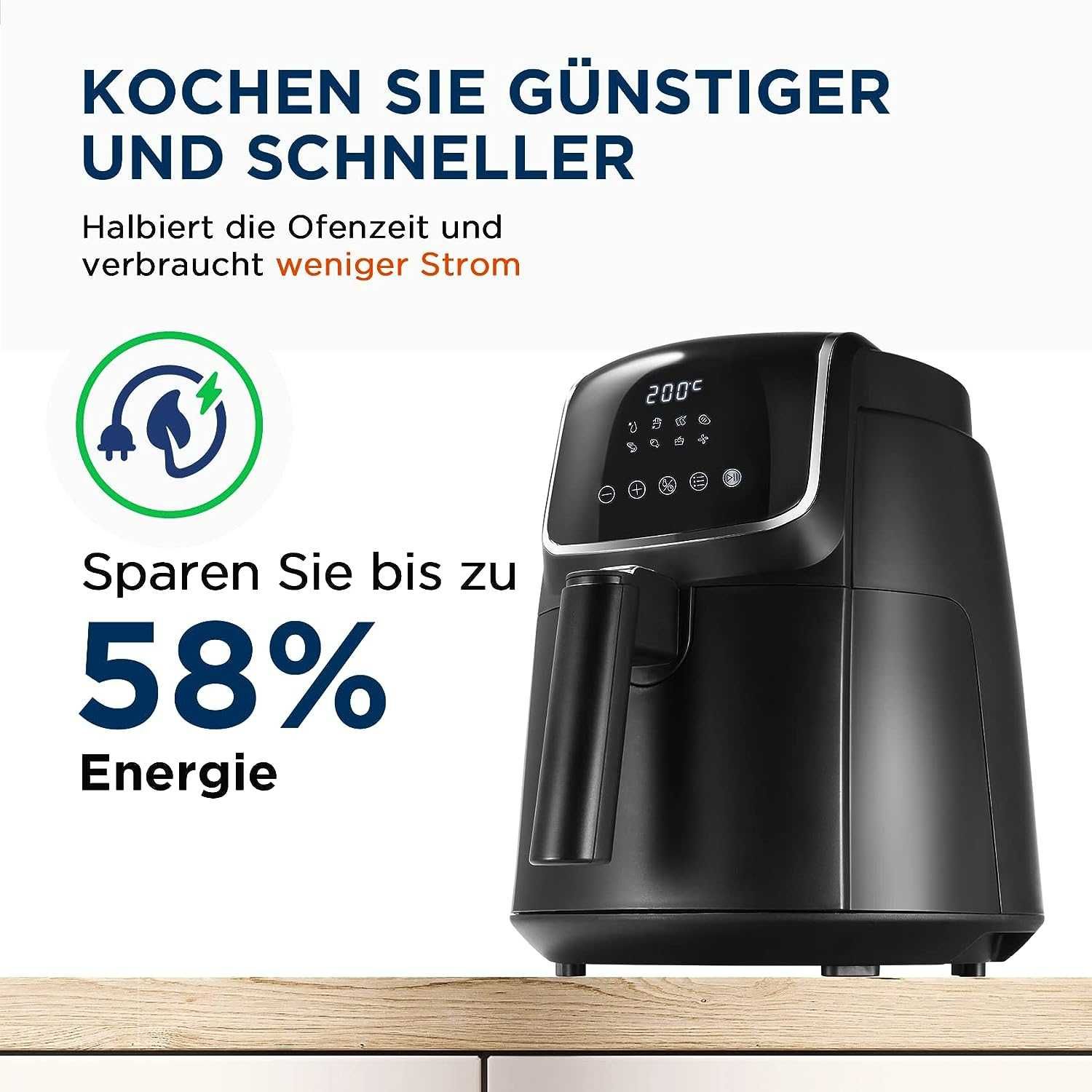 Фритюрник с горещ въздух Midea, 4л., 1500W, 8 програми, НОВО