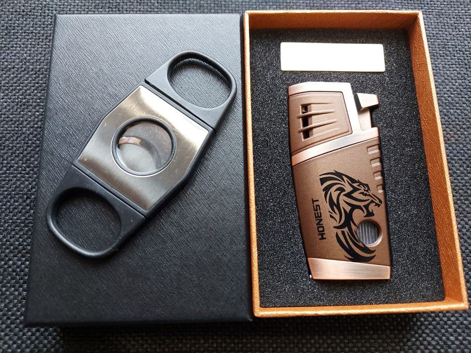 Луксозна запалка за пури HONEST с подарък резачка,3 цвята ПРОМО ЦЕНА