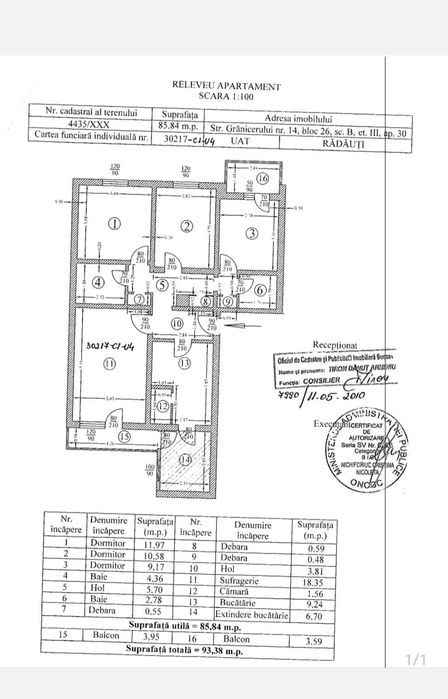 Apartament 4 camere,etaj 3, zona Piata Mică, Radăuți