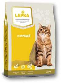 Корм "LAPKA" для взрослых кошек. Вкус: курица. Вес: 0.35кг