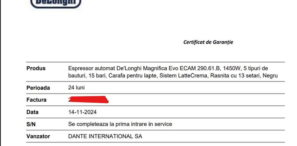 Espressor automat De'Longhi Magnifica Evo 1450W Cafea cu lapte