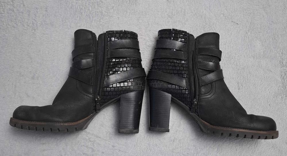 Botine negre cu toc gros, 40, Marco Tozzi