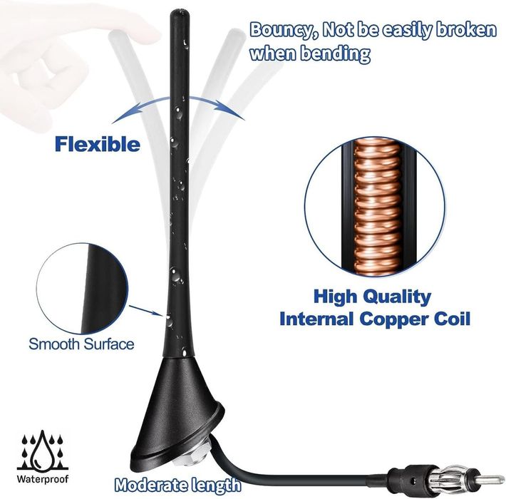 Антена №3404 за кола 12V къса с кабел 2метра