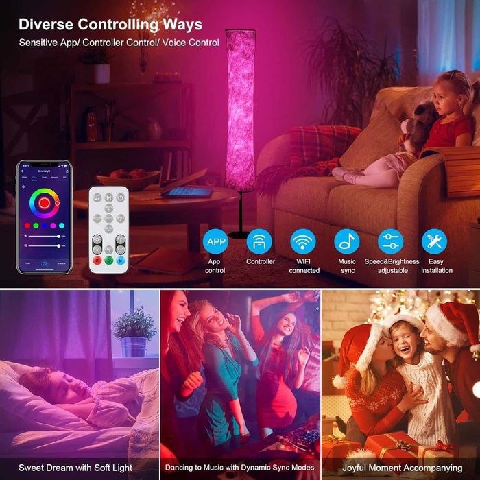 WiFi RGB LED Подова лампа 146см димируема синхронизация с музика