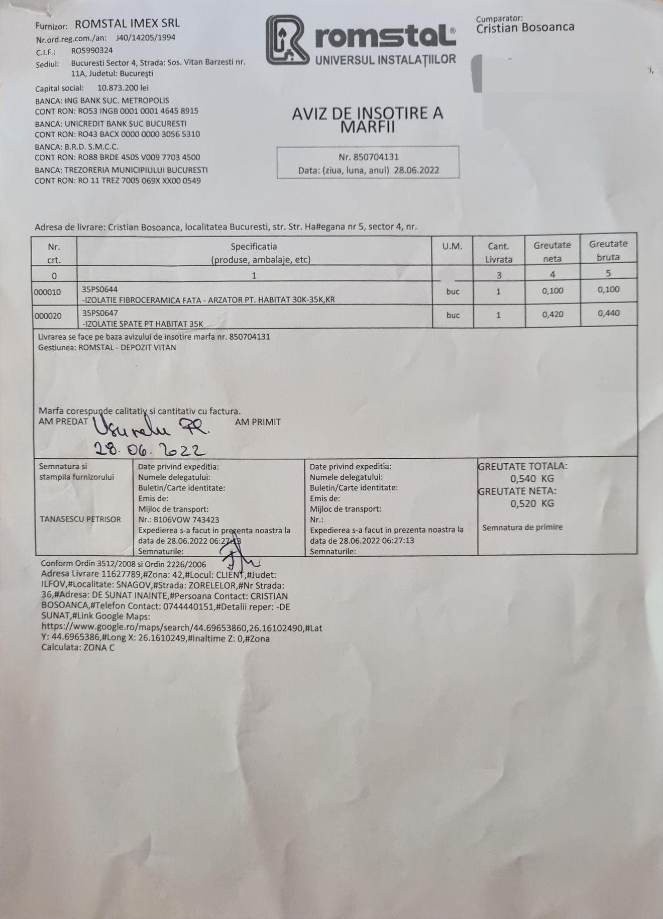 Placi izolație fibroceramice arzător centrala Romstal Habitat 30k 35k