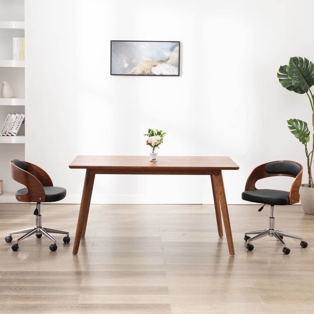 vidaXL Въртящ офис стол, черен, извито дърво и изкуствена кожа 3054842