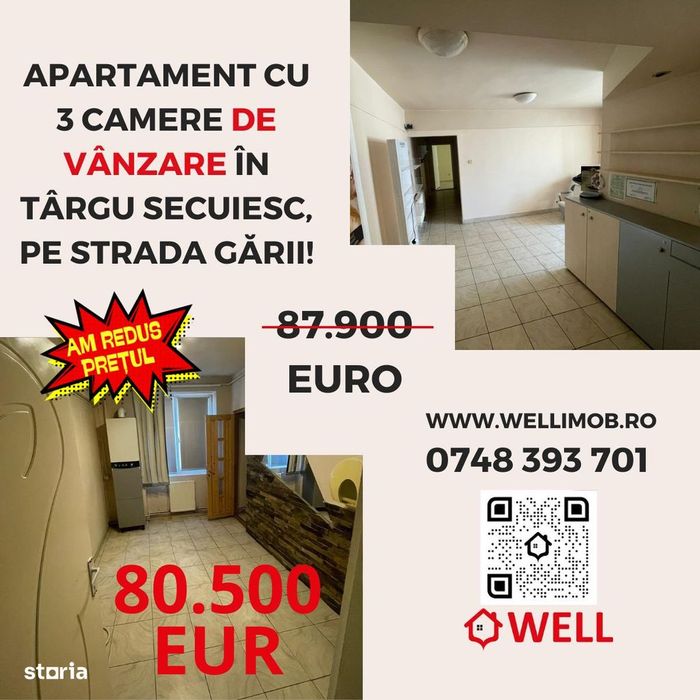 Apartament cu 3 camere de vânzare în Târgu Secuiesc, pe strada Gării!