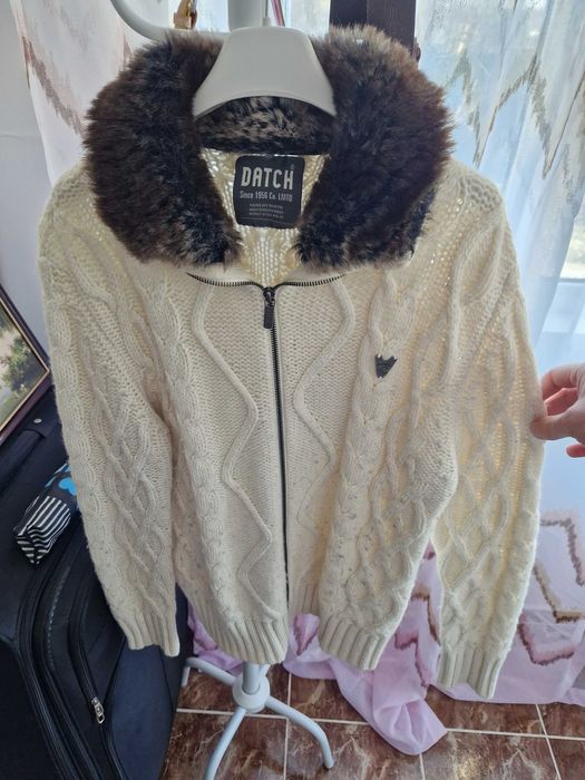 Flanel DATCH crem cu guler blană ecologică – stil retro masculin