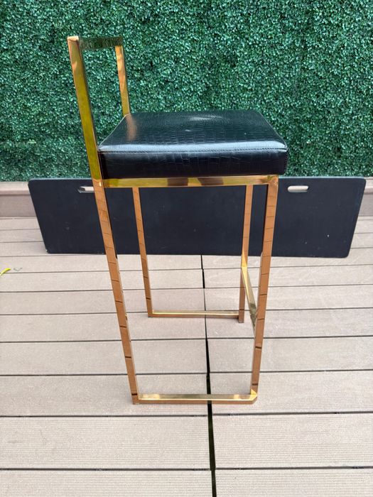 Set 4 scaune bar Kare Design - piele nautrala neagra si cadru auriu -