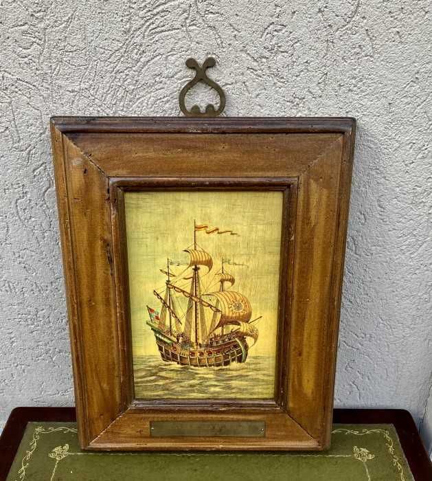 Deosebit tablou-foarte vechi-Nava comercială din sec-XVII-Anglia