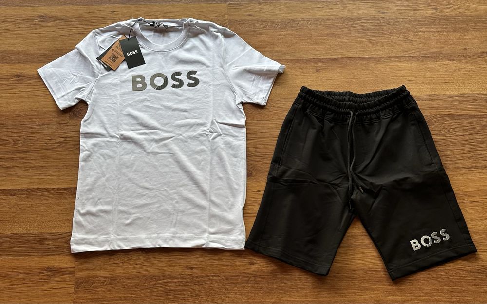 Мъжки,памучен,къс екип Hugo BOSS с бяла тениска,гумирано лого
