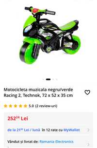 Motocicleta muzicala negru/verde Racing 2, Technok, 72 х 52 х 35 cm